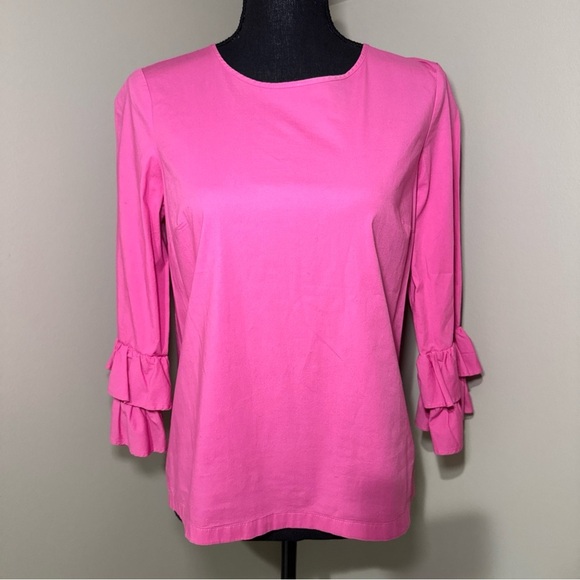 J. Crew Pink Ruffle Sleeve Cotton Long Sleeve‎ Blouse Size 4 - Picture 1 of 6